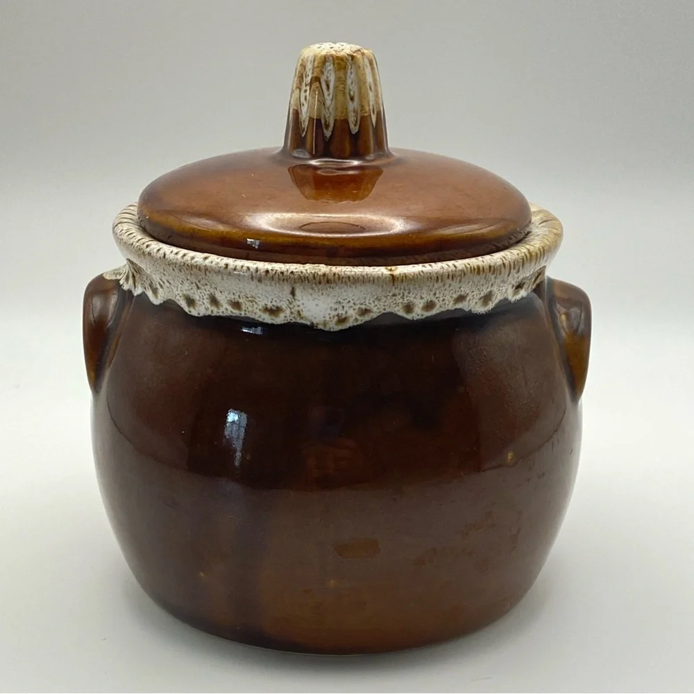 Vintage Hull Brown Drip Ceramic Single Bean Pot or Sugar Bowl w/ Lid Ovenproof